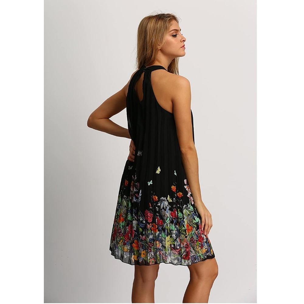 Floral Summer Sleeveless Halter Neck Black Dress - Picture 6 of 11